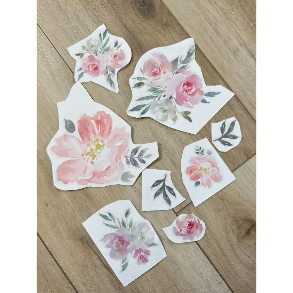 Toarti Vinyl Wall Decals Pink Poppy Roses Flowers Leaves Peel & Stick Decor (54)